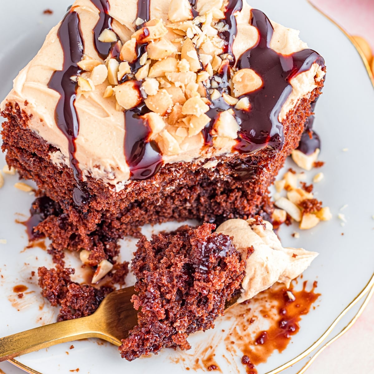 Chocolate Cake with Peanut Butter Frosting | Easy Sheet Cake