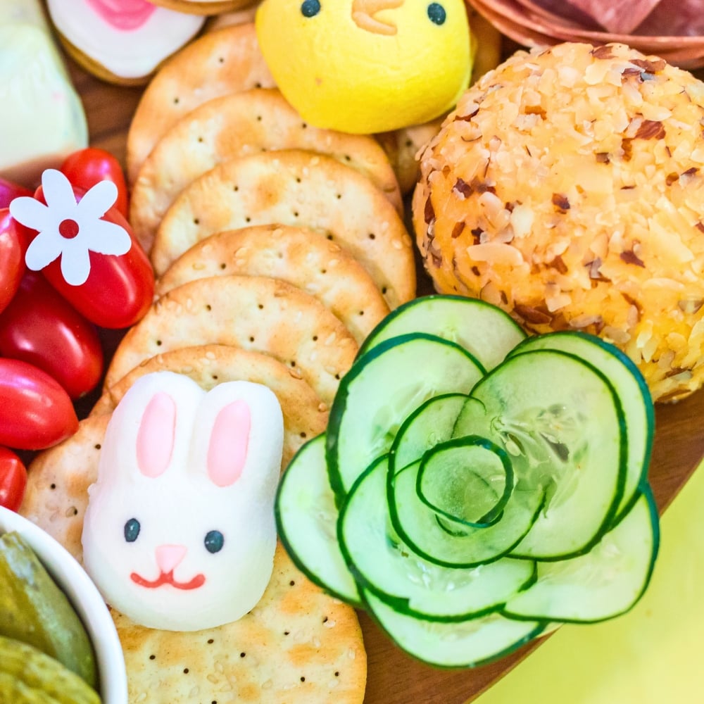 cucumber flowers for Easter snack board
