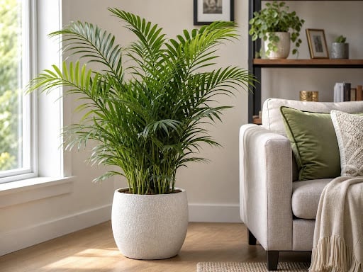 Beautiful indoor plants decorating a modern living room with natural light.